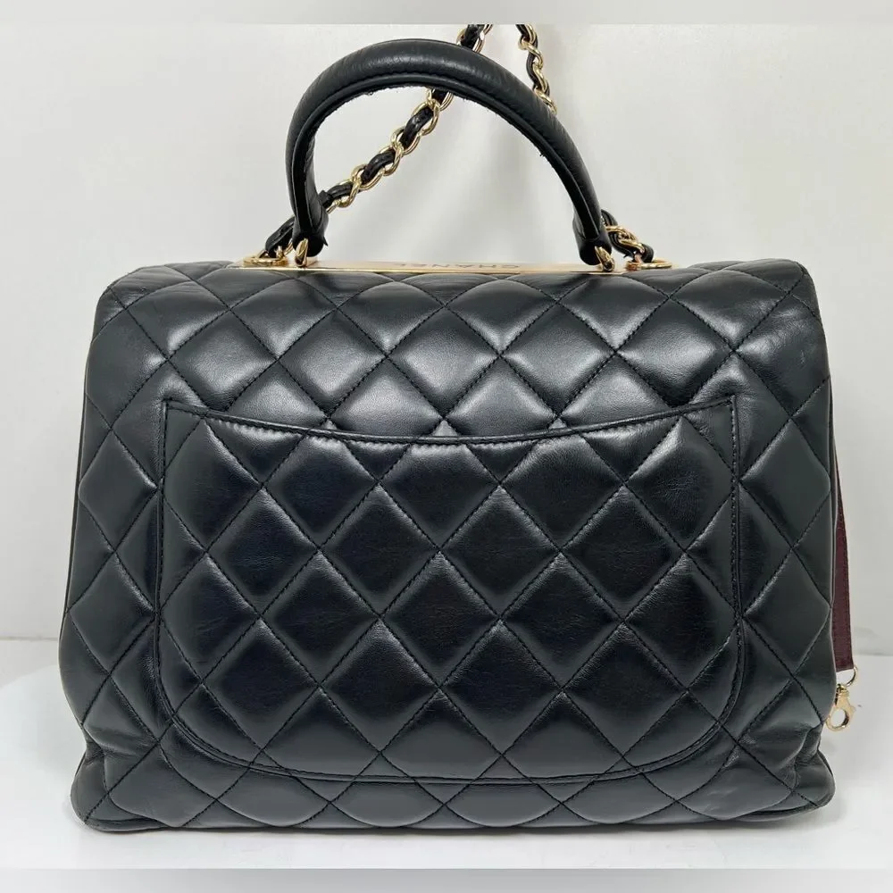 Chanel Large Trendy Top Handle Black Quilted Shoulder Hand Bag Gold Hardware